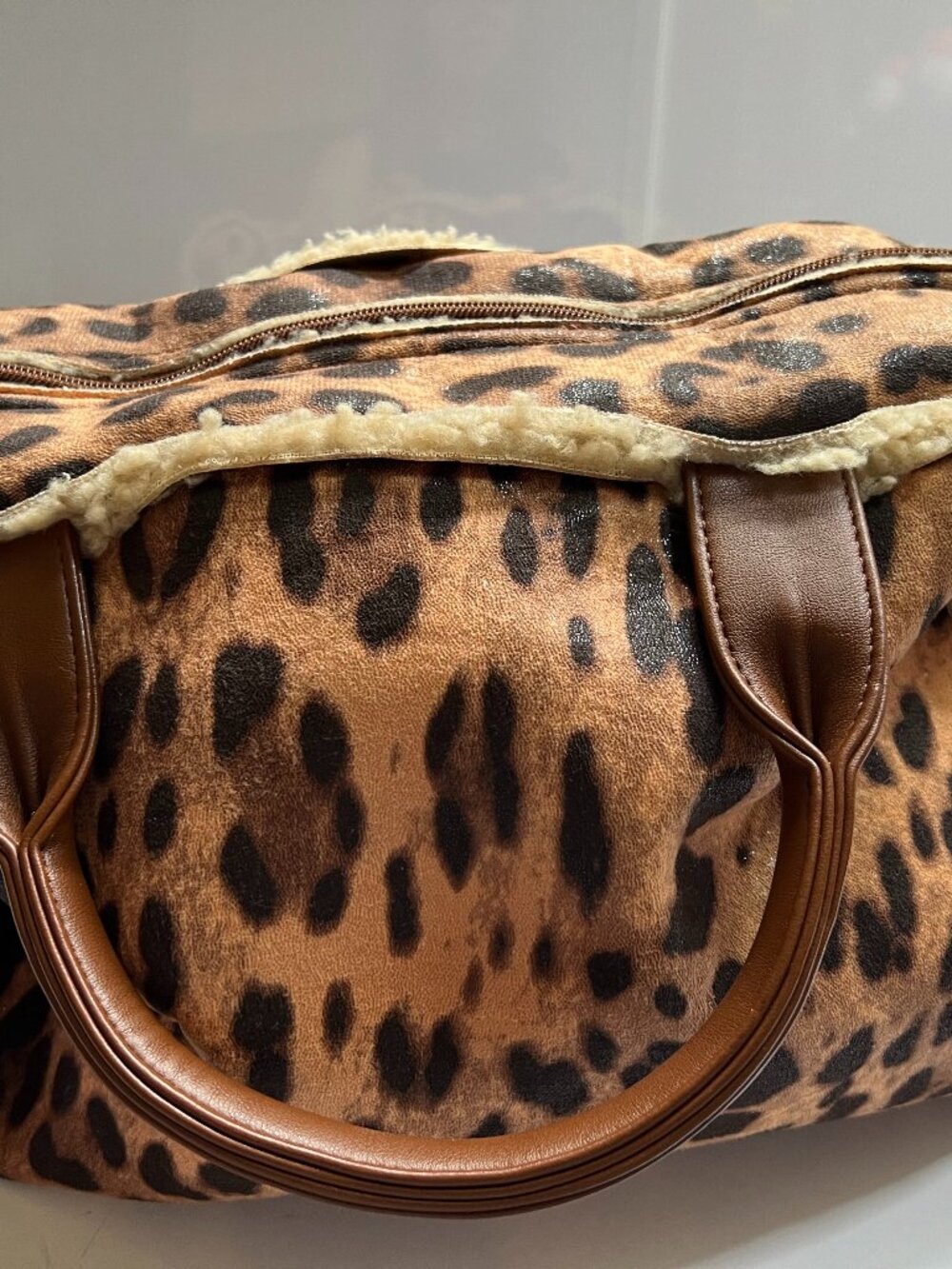 Purse/Bag Leopard Print with Sherpa Lining